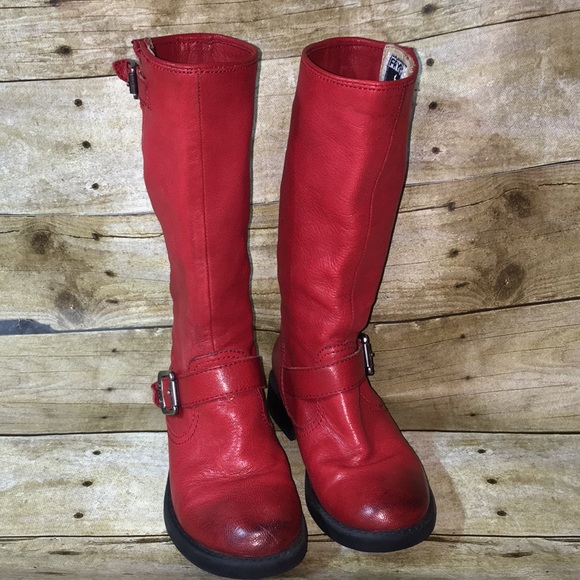 Frye Other - Frye Veronica Slouch red buckle boots leather 11